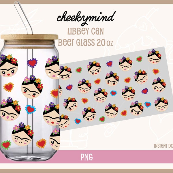 Frida Kahlo Emotions Libbey Can Wrap 20oz | Frida Wrap PNG | Libbey Beer Glass Can | Sublimation| LatinaX inspired Glass Can 20oz