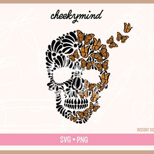 Tête de mort Talavera et papillons SVG et PNG Tête de mort mexicaine Design Tête de mort Dia de Los Muertos Crâne du jour des morts Mariposas Monarque mexicain