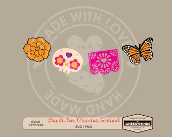 Dia de Lost Muertos Garland in PNG and SVG format Sugar Skulls Day of the Dead and Halloween Talavera Ghost for Ofrendas or Altares