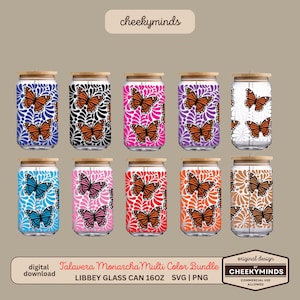 Talavera Mariposa Libbey Glass Can Wrap Multi Color Wrap PNG and SVG format Talavera Butterfly Mexican Style Wrap Monarch 16oz Sublimation