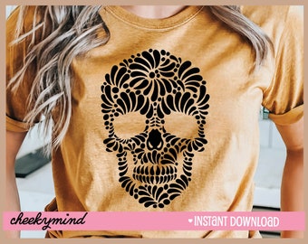 Talavera Skull SVG and PNG Mexican Skull Design Dia de Los Muertos Skull Day of the Dead Cantarito Skull Mexican Shirt Pattern Sublimation
