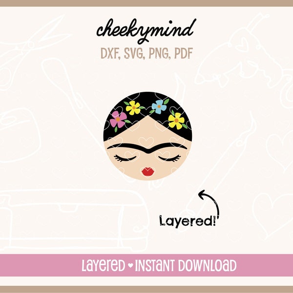 Frida Kahlo Face SVG | Frida Kahlo Keychain outline | INSTANT DOWNLOAD | Frida Kahlo round | Frida Kahlo Design