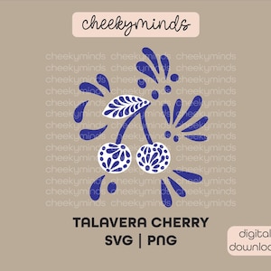 Cherries Talavera SVG Instant Download Spanish Tile Pattern SVG Adorable Cherry Cute Mexican Design Sublimation Coquette Style uv dtf