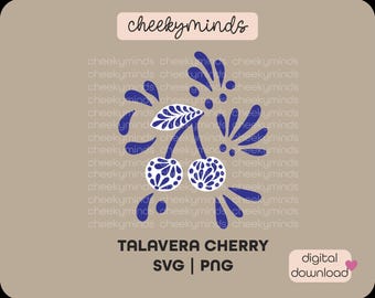 Cherries Talavera SVG Instant Download Spanish Tile Pattern SVG Adorable Cherry Cute Mexican Design Sublimation Coquette Style uv dtf
