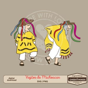 Viejitos de Michoacán SVG | Danse de los Viejitos | Clipart mexicain de vieillards de l'État du Michoacán | SVG mexicain