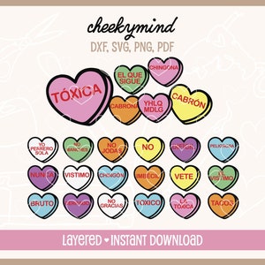 Spanish Sarcastic Candy Conversation Hearts  SVG New! Heart Candy SVG | Mexican Valentine svg | Toxica San Valentín | Chingona San Valentin