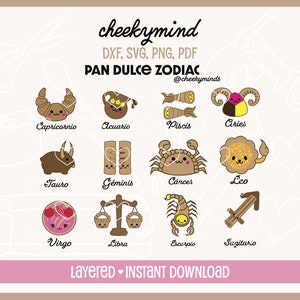 Pan Dulce Zodiac SVG | Pan Dulce SVG | Zodiac SVG | Mexican Zodiac | Spanish Zodiac | Pan Dulce Lover | Pan Dulce Clipart