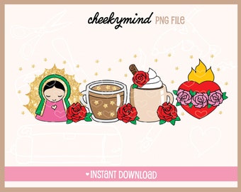 Virgencita y Cafecitos PNG | Virgen de Guadalupe PNG | Virgencita Tshirt Design | Cafecitos y Chisme | Virgin Mary | Sublimation or DTF use