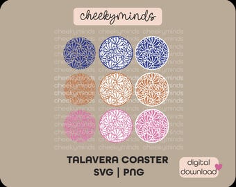 Círculos de Talavera SVG Descarga instantánea Posavasos de azulejos españoles Descarga digital Patrón Círculos Posavasos de Talavera SVG PNG