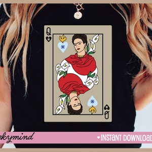 Frida Kahlo Rainha de Copas SVG | Esboço de Frida Kahlo | Camiseta Friday Kahlo | Camiseta Baralho de Cartas | Viva la Vida SVG | Sublimação | Transferência