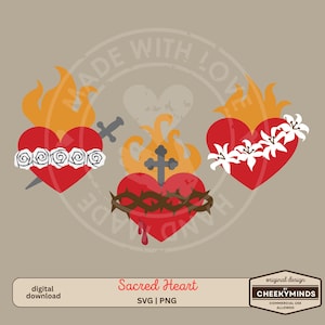 Sacré-Cœur Svg Png Le Très Sacré-Cœur de Jésus Cœur Immaculé de Marie Cœur chaste de saint Joseph Design numérique Svg Png Dxf
