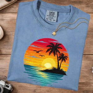 Comfort Colors® Sunset Beach Shirt, Tropical Palm Tree T Shirt, Summer Vacation Tee, , Coastal Shirt, Family Matching Ocean Sunset Tees