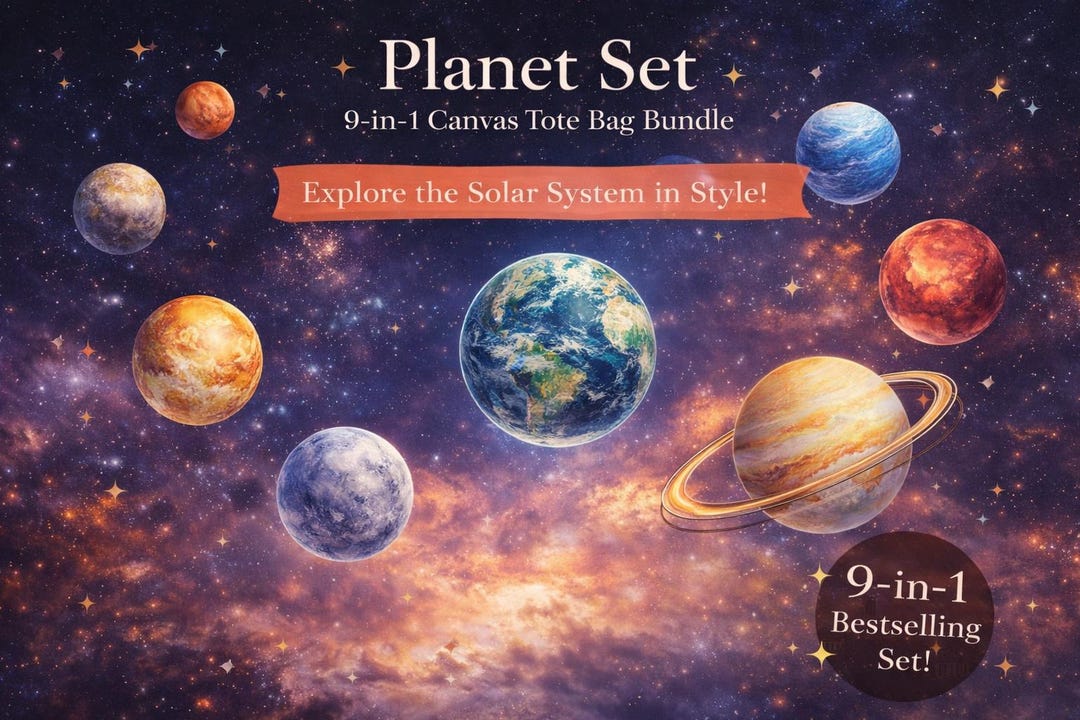 Solar System Planet Tote Bag Set: 9-in-1 Eco-friendly Cotton Canvas ...