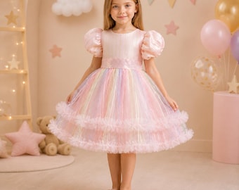Pastel Rainbow Princess Dress for Girls, Toddler Tutu , Birthday Party Dress, Fairy , Flower Girl Dress, Cake Smash Outfit, Kids Special