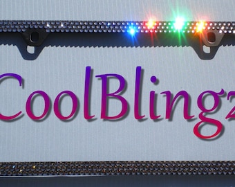 Bling License Plate Frame - with 3 Rows Black Diamond (grey) Swarovski Crystals - 2 Screw Holes