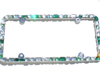 BLVD Aurora Borealis AB Crystal License Plate Frame - 7 Rows Of Bling, Chrome Finish - Special Offer