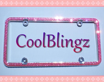 2 Row ROSE PINK Rhinestone Crystal Diamond Bling License Plate Frame