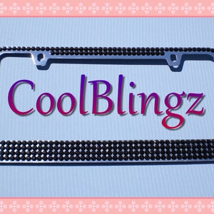 BLACK MEGA BLING Crystal Diamond Rhinestone License Plate Frame