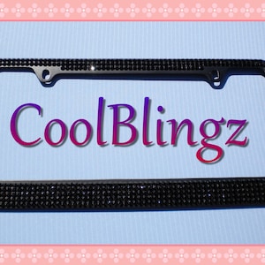 Made with Swarovski Crystals Bling License Plate Frame - 5 Row Jet Black Crystal Rhinestone Plate Cover Diamond Sparkle Bedazzle Jewel