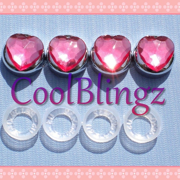 PINK HEART Rhinestone Screw Caps Covers for Crystal Bling License Plate Frame