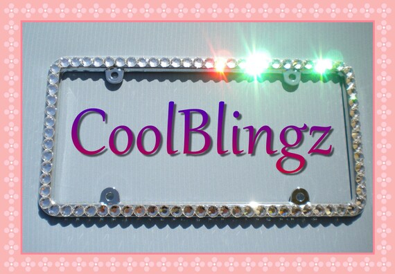 Thin AMETHYST PURPLE Crystal Rhinestone License Plate Frame Bling Screw Cap