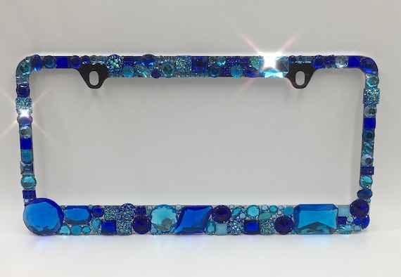 2X SWAROVSKI CRYSTAL license plate frame 6 rows Large Crystal On Chrome Frame