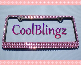 BABY PINK MEGA Bling Crystal Diamond Rhinestone License Plate (Black) Frame