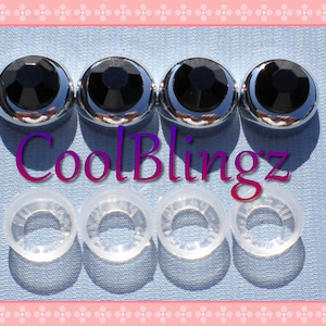 JET BLACK Rhinestone Screw Caps Covers for Crystal Bling License Plate Frame