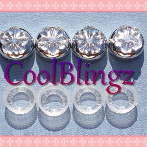 CLEAR FLOWER Rhinestone Screw Caps Covers for Crystal Bling License Plate Frame