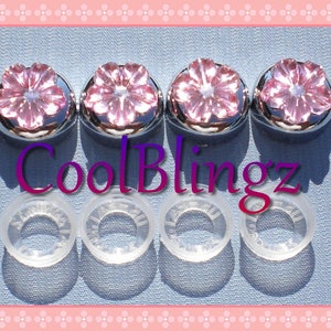 BABY PINK FLOWER Rhinestone Screw Caps Covers for Crystal Bling License Plate Frame