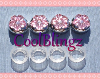 BABY PINK FLOWER Rhinestone Screw Caps Covers for Crystal Bling License Plate Frame