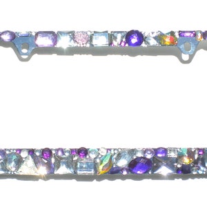 Chunky Rhinestone License Plate Frame Bling PURPLE AB CLEAR Crystal Jewel Diamond Bedazzle Tag Cover Holder