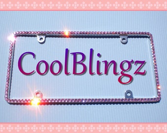 Thin ROSE PINK Rhinestone Diamond Sparkle CRYSTAL License Plate Frame Bling made w/ Swarovski Elements Crystals