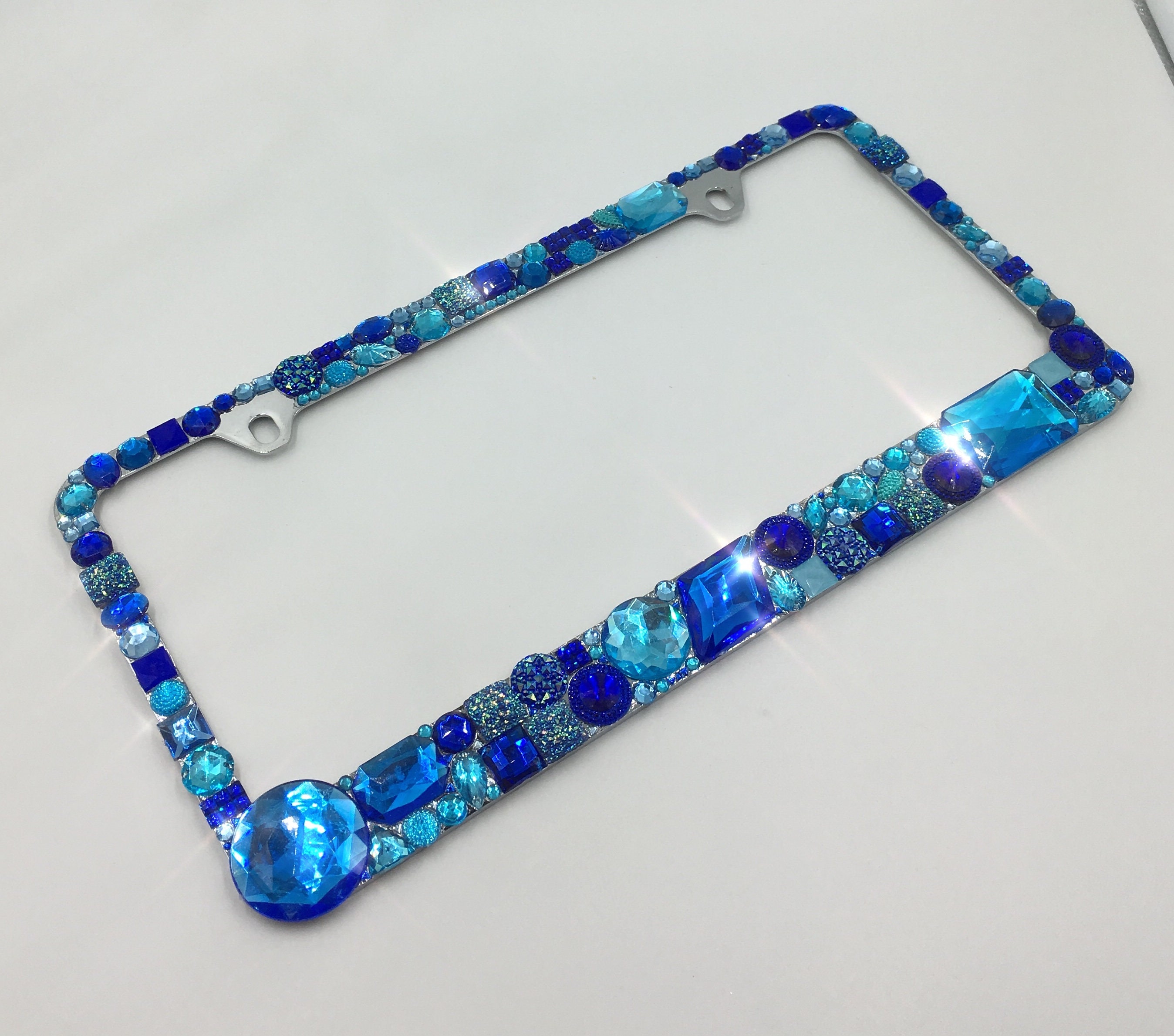BLUE Chunky Rhinestone Bling License Plate Frame Crystal Etsy