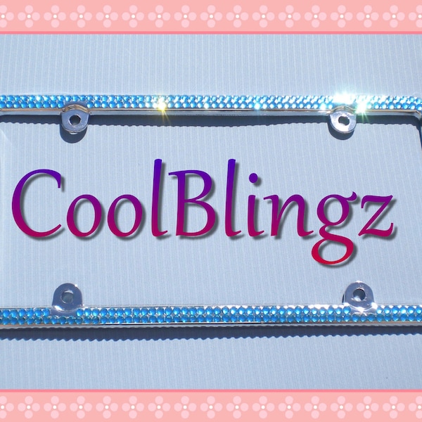 2 Row LIGHT TEAL Rhinestone Crystal Diamond Bling License Plate Frame