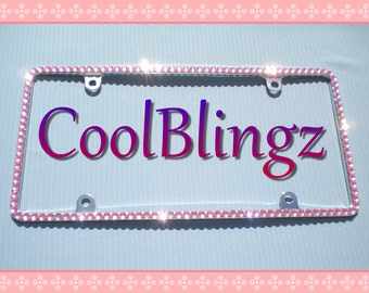 Thin BABY PINK Rhinestone Crystal Bling Diamond License Plate Frame