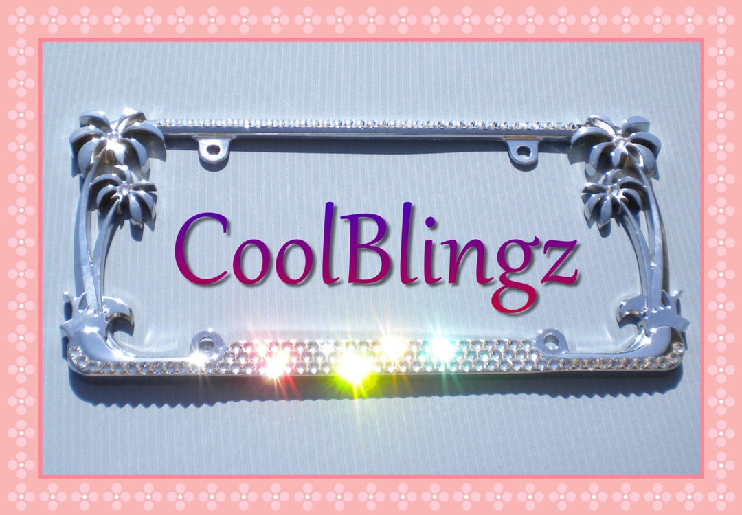 3 Row Diamond Bling CRYSTAL Rhinestone PALM TREE License Plate Frame Made W/ Swarovski Elements