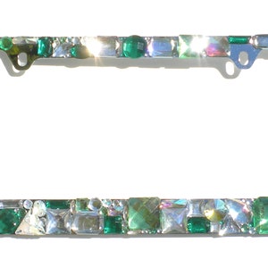 Chunky Rhinestone License Plate Frame Bling GREEN AB CLEAR Crystal Sparkly Jewel Diamond Bedazzle Tag Cover Holder