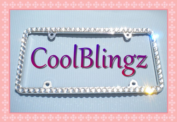 Clear Crystal /& Black MOTORCYCLE Rhinestone Diamond Bling License Plate Frame