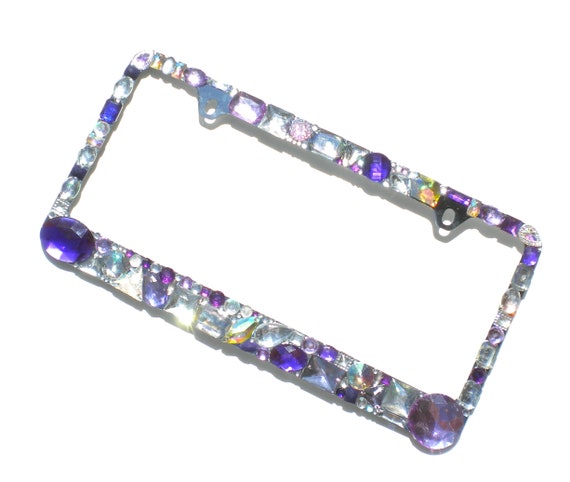 BIG PURPLE and LAVENDER Rhinestone Crystal Bling License Plate Frame BLACK BIG PURPLE and LAVENDER Rhinestone Crystal Bling License Plate Frame BLACK
