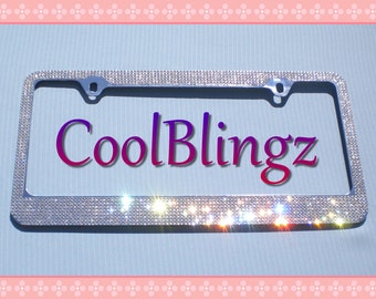 Clear 7 Rows Bling Diamond Crystal License Plate Frame With Corner