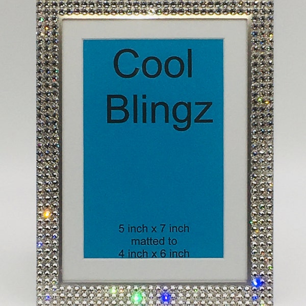 Swarovski Crystal Bling Photo Picture Frame 4" x 6" or 5" x 7" - 3 Rows Clear Crystals Diamond Rhinestone Sparkle