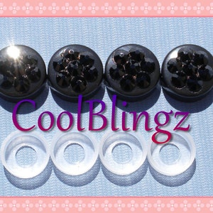 JET Crystal on BLACK Screw Caps Covers for Rhinestone Bling License Plate Frame made w/ Swarovski Elements