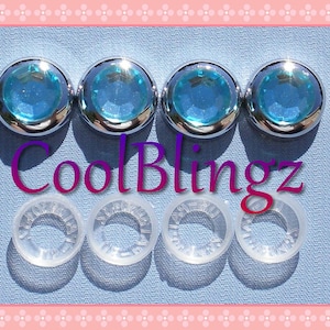 AQUA Rhinestone Screw Caps Covers for Crystal Bling License Plate Frame