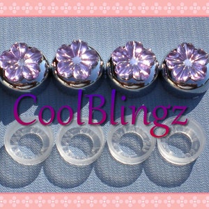 Lavender LT. PURPLE FLOWER Rhinestone Screw Caps Covers for Crystal Bling License Plate Frame