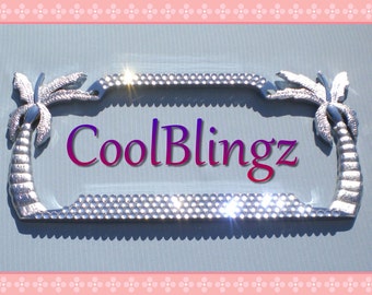 4 Row CRYSTAL Rhinestone PALM TREE License Plate Frame Diamond Bling