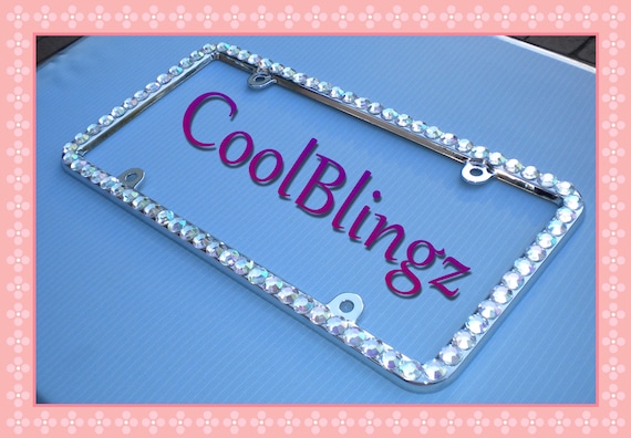 Screw Caps BIG CRYSTAL AB Rhinestone License Plate Frame Diamond Sparkle Bling