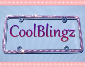 2 Row BABY PINK Rhinestone Crystal Diamond Bling License Plate Frame
