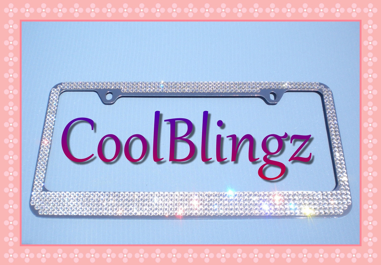 Made with Swarovski Crystals Bling License Plate Frame - 5 Row Clear Crystal Rhinestone Plate Cover Diamond Sparkle Bedazzled Jewel