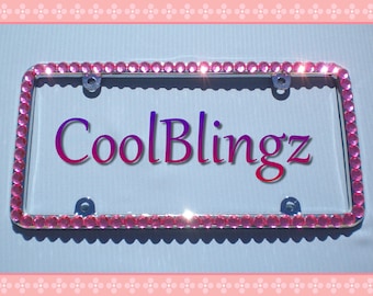 BIG ROSE PINK Rhinestone Crystal Diamond Bling License Plate Frame